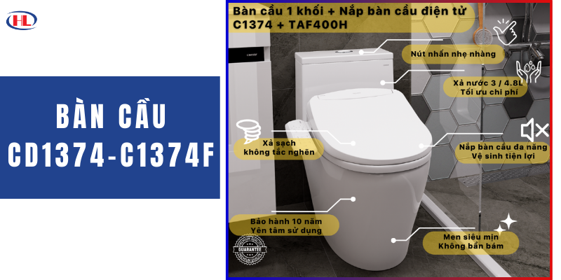 Bàn Cầu Kết Hợp Nắp Điện Tử CD1374 - C1374F + TAF400H