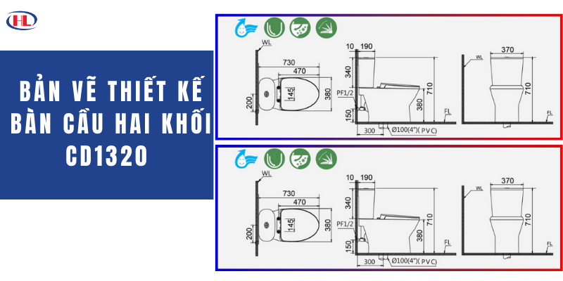 Bản Vẽ Bàn Cầu Hai Khối CD1320 - TAF400H