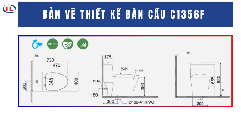 Bản Vẽ Thiết Kế Bàn Cầu C1356F