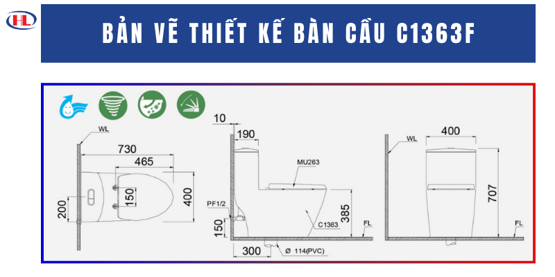 Bản Vẽ Thiết Kế Bàn Cầu C1363F