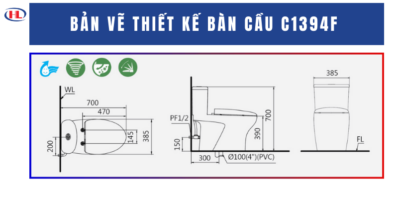 Bản Vẽ Thiết Kế Bàn Cầu C1394F