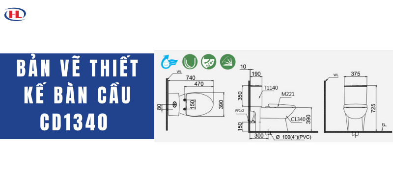 Bản Vẽ Thiết Kế Bàn Cầu CD1340 