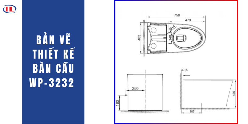 Bản Vẽ Thiết Kế Bàn Cầu WP-3232