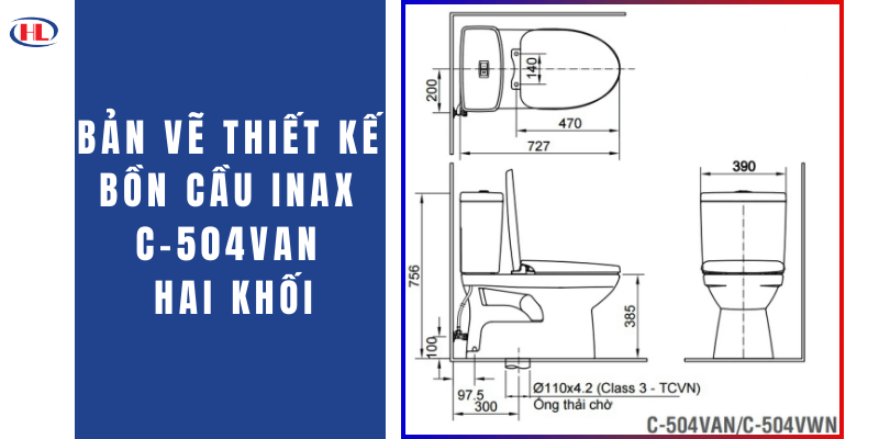 Bản Vẽ Thiết Kế Bồn Cầu INAX C-504VAN Hai Khối