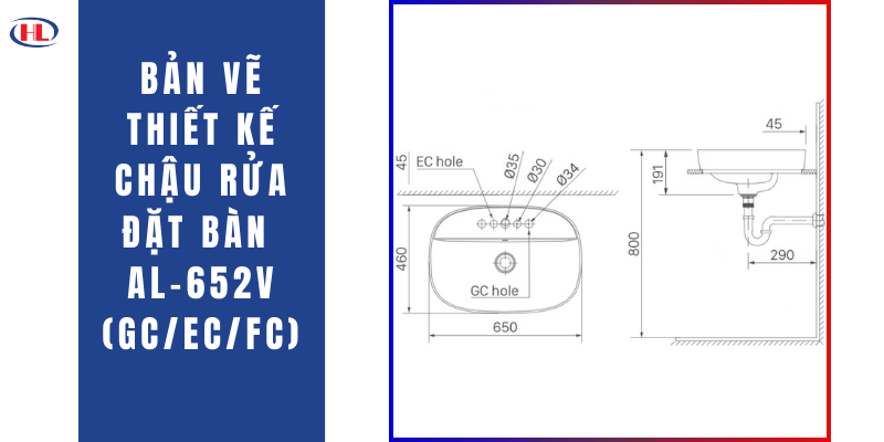 Bản Vẽ Thiết Kế Chậu Rửa Đặt Bàn AL-652V (GCECFC)