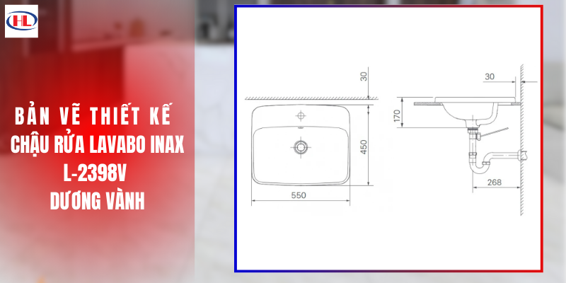 Bản Vẽ Thiết Kế Chậu Rửa Lavabo Inax L-2398V (L2398V) Dương Vành