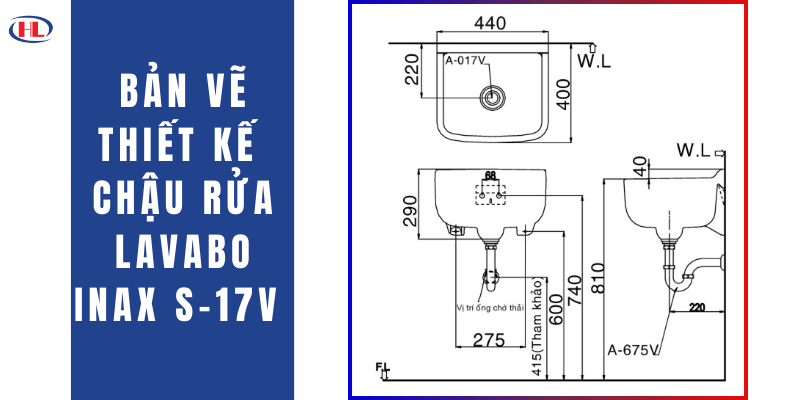 Bản Vẽ Thiết Kế Chậu Rửa Lavabo Inax S-17V