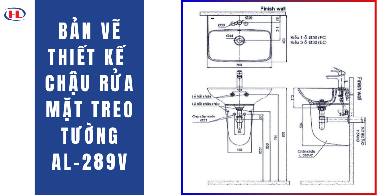 Bản Vẽ Thiết Kế Chậu Rửa Mặt Treo Tường Inax AL-289V