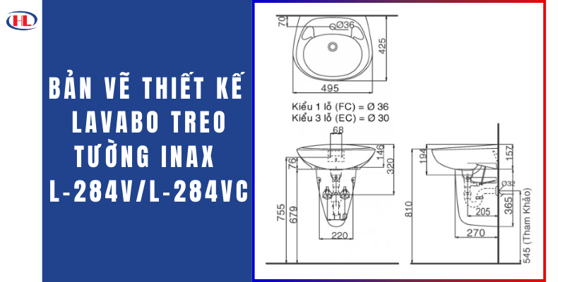 Bản Vẽ Thiết Kế Lavabo Treo Tường Inax L-284VL-284VC