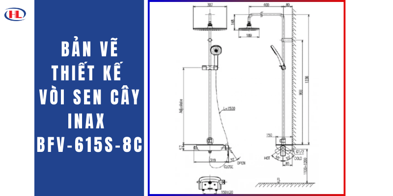 Bản Vẽ Thiết Kế Vòi sen cây INAX BFV-615S-8C