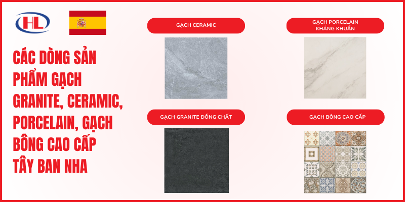 Các dòng sản phẩm gạch granite, ceramic, porcelain, gạch bông cao cấp Tây Ban Nha