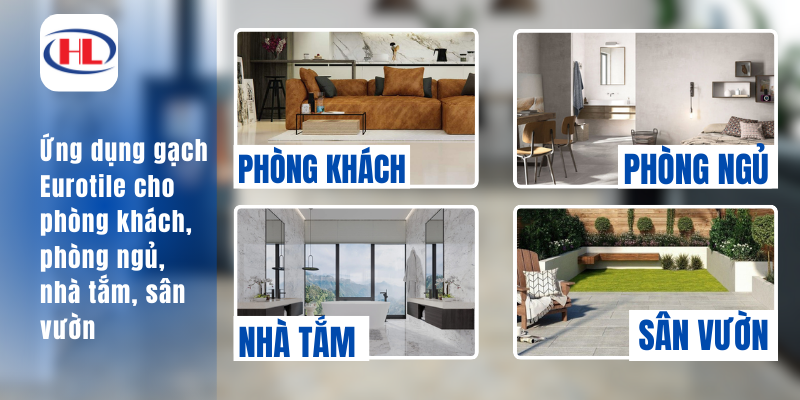 Ứng dụng gạch Eurotile cho phòng khách, phòng ngủ, nhà tắm, sân vườn